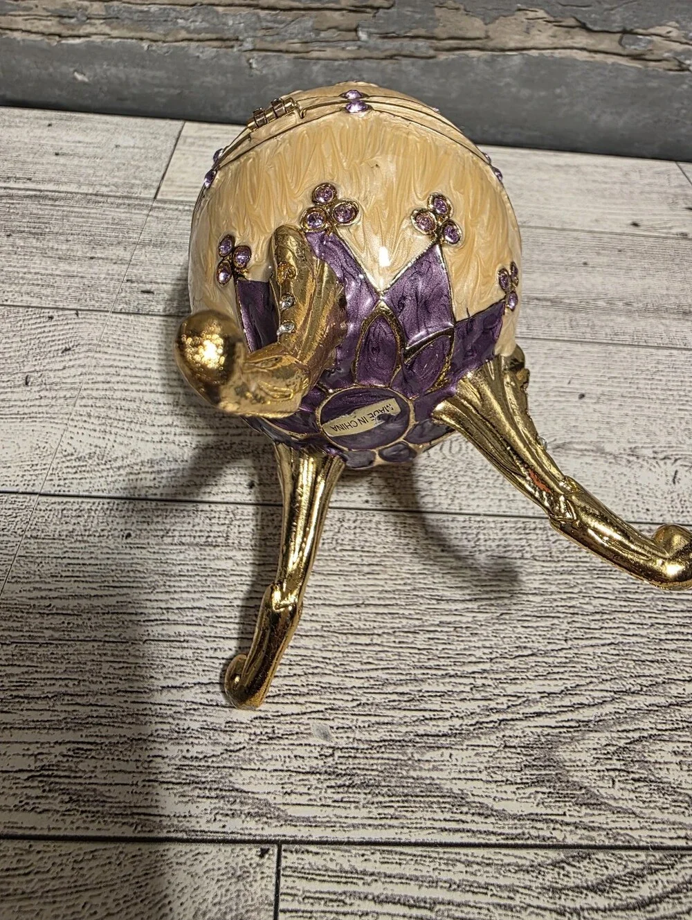 Ornate Decorative Egg Trinket Box in Cream and Purple
